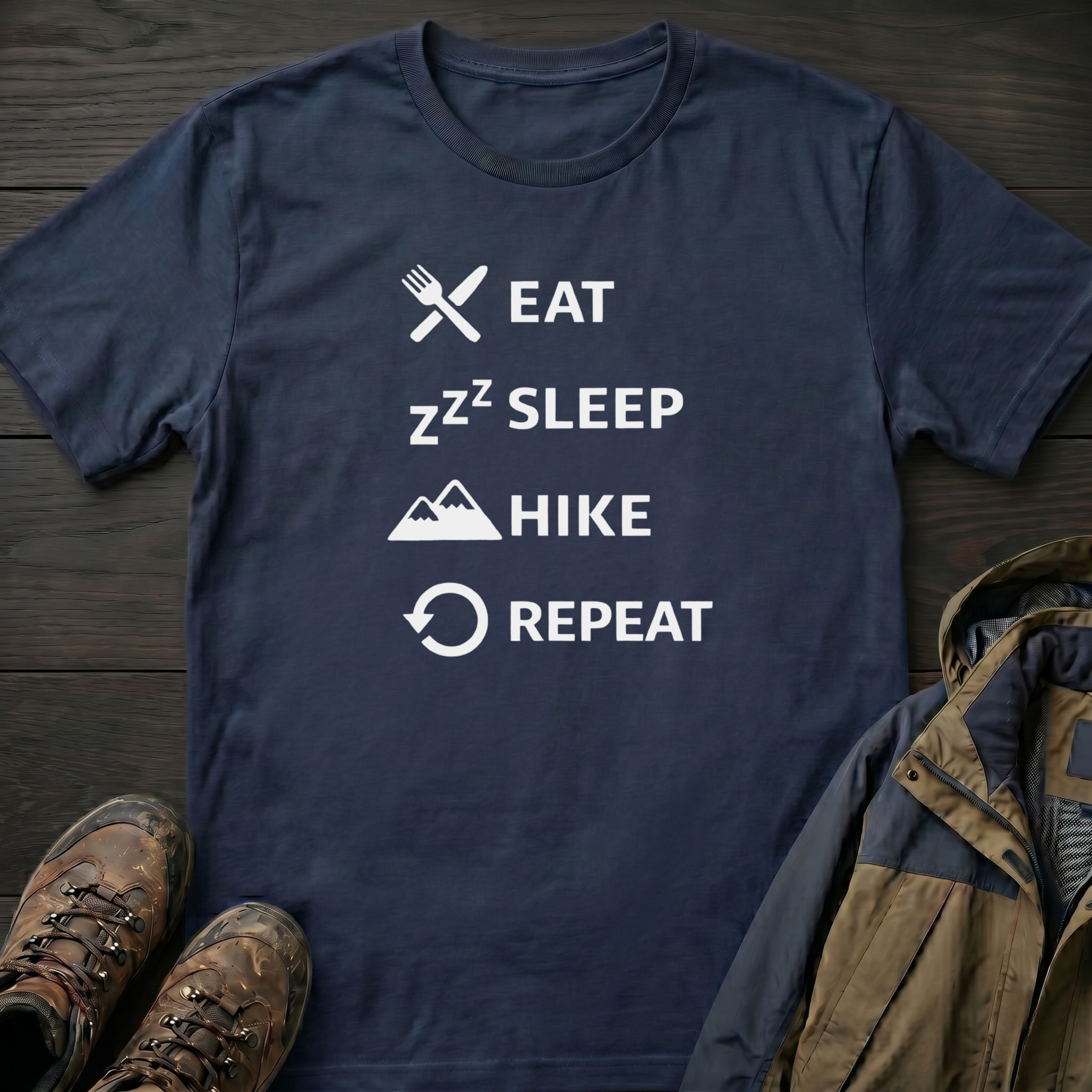 Eat Hike Repeat Text T-Shirt