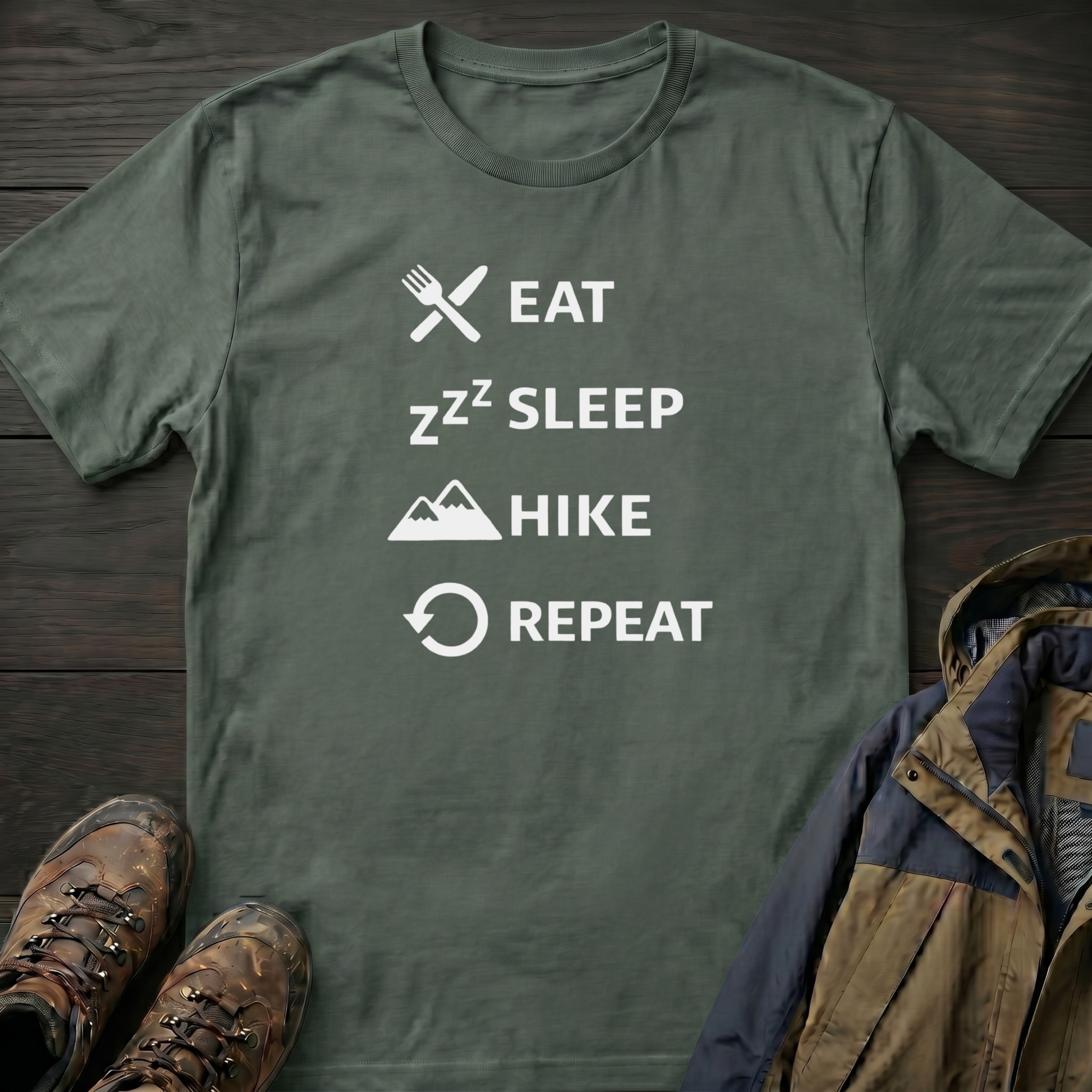Eat Hike Repeat Text T-Shirt