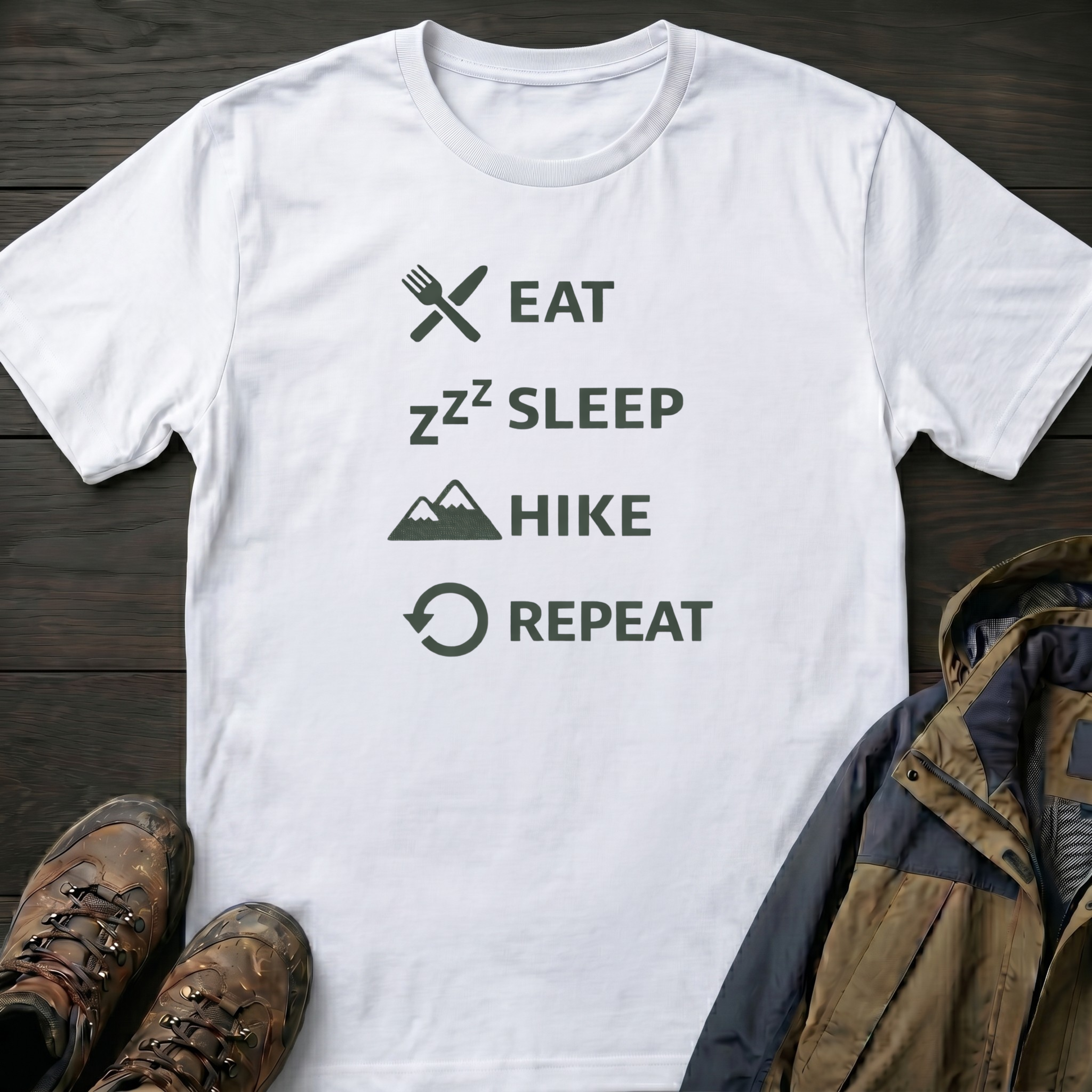 Eat Hike Repeat Text T-Shirt
