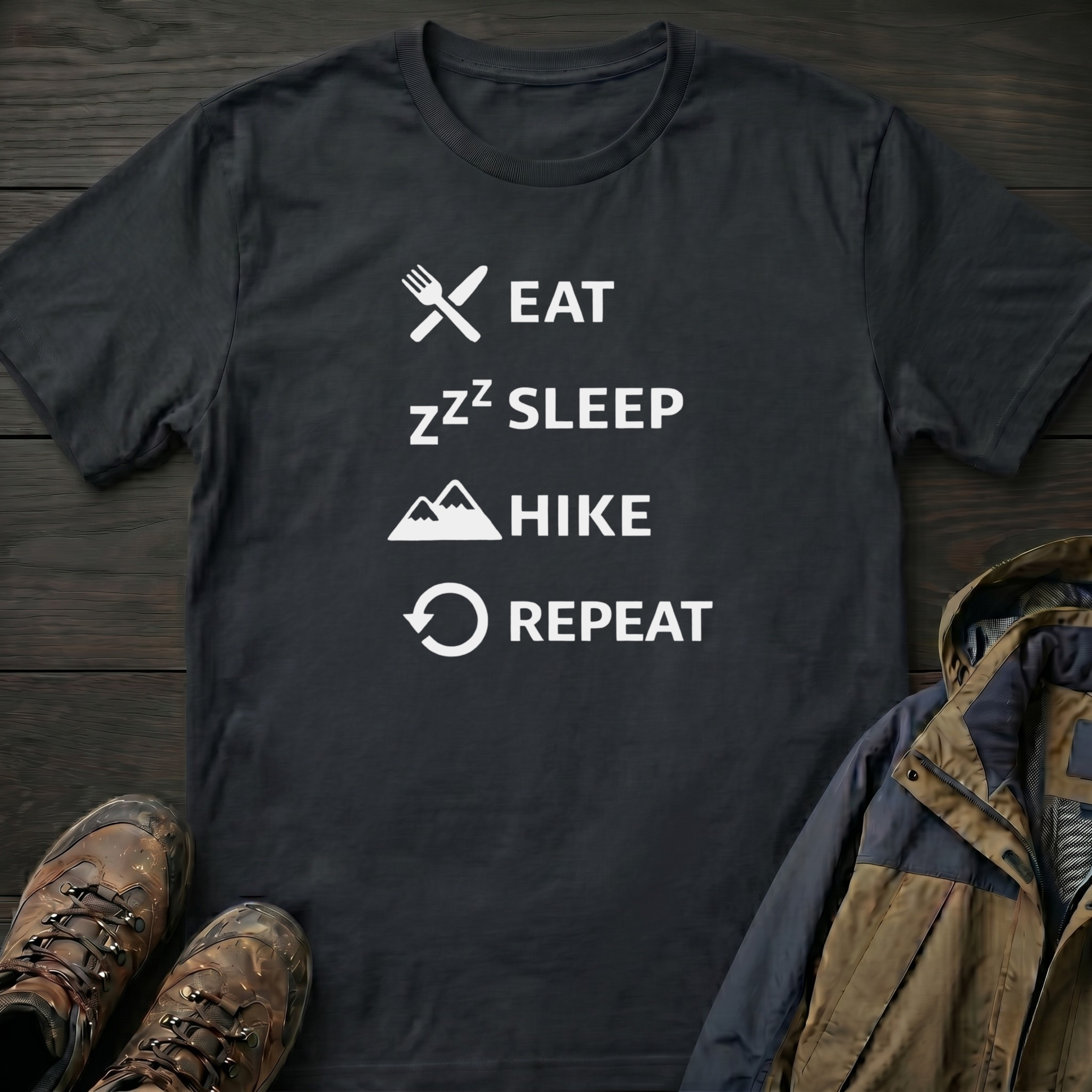 Eat Hike Repeat Text T-Shirt