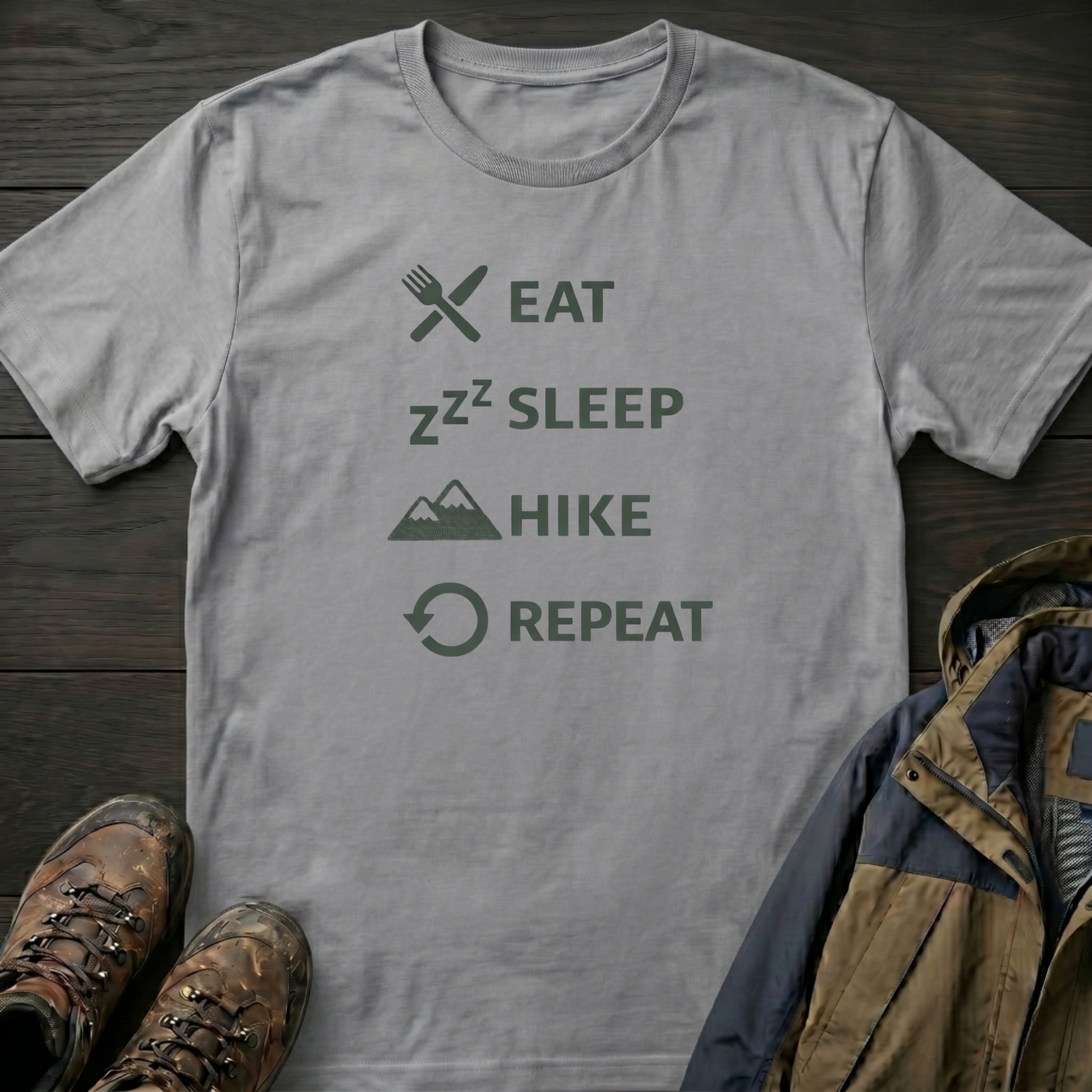 Eat Hike Repeat Text T-Shirt