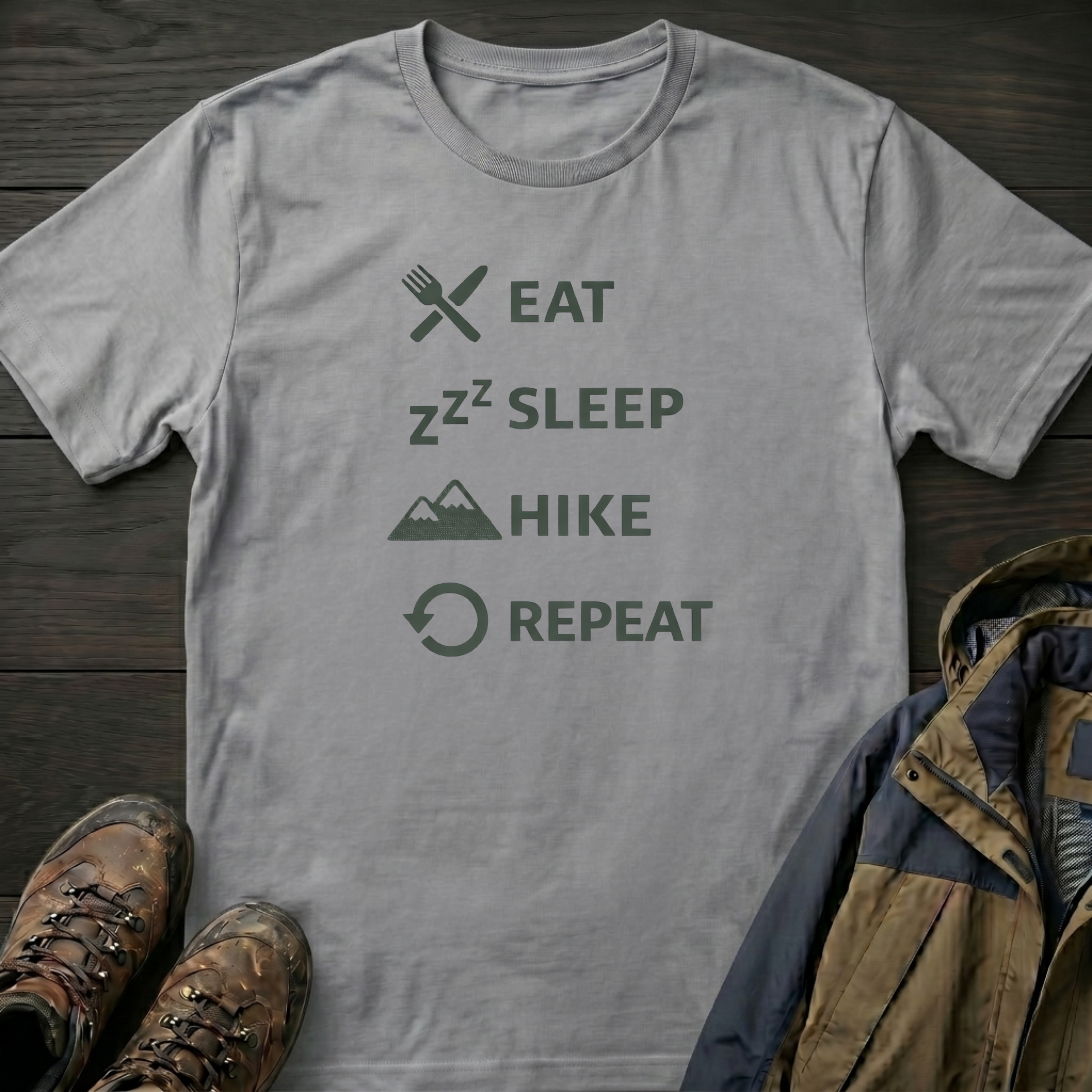 Eat Hike Repeat Text T-Shirt