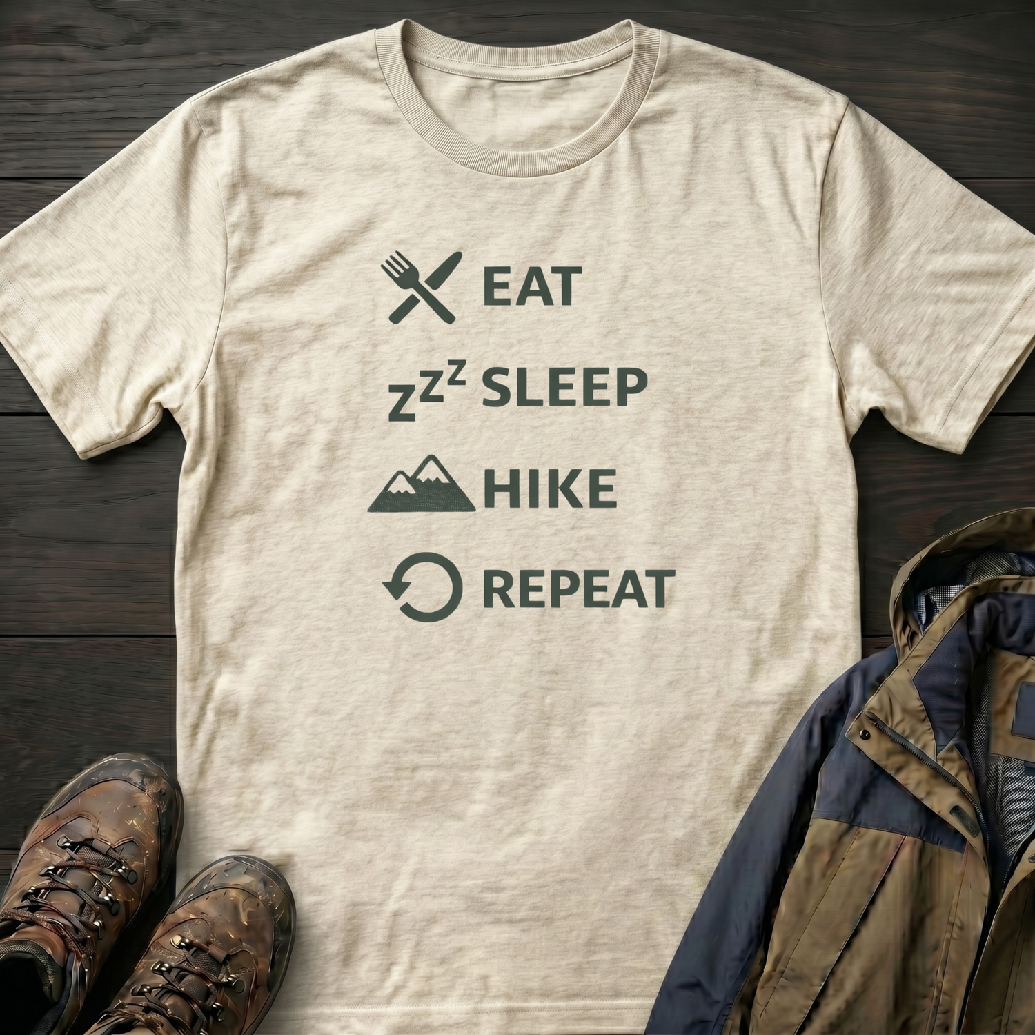 Eat Hike Repeat Text T-Shirt